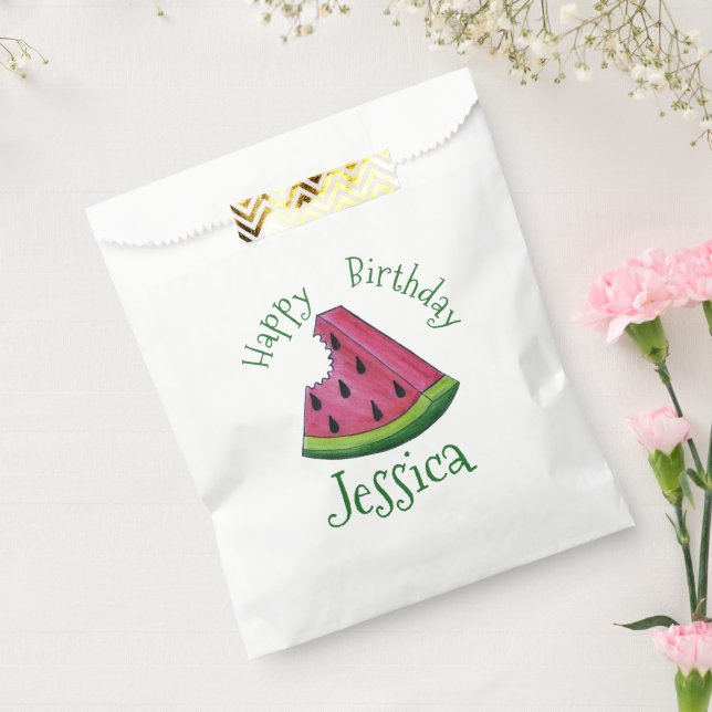 Bolsa De Papel Feliz cumpleaños Pink Watermelon Slice Fruit Picni (Sellado)
