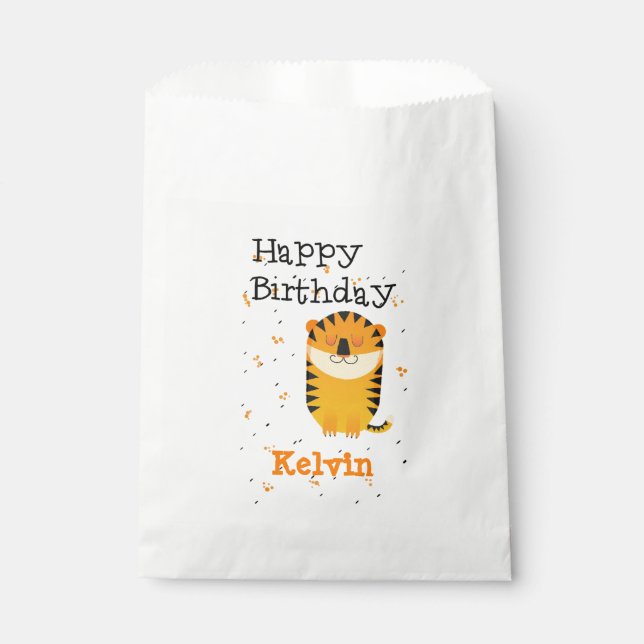 Bolsa De Papel Feliz cumpleaños tigre lindo nombre personalizado  (Anverso)