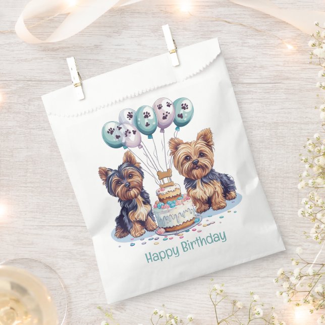 Bolsa De Papel Feliz cumpleaños Yorkie Dog (Cortado)