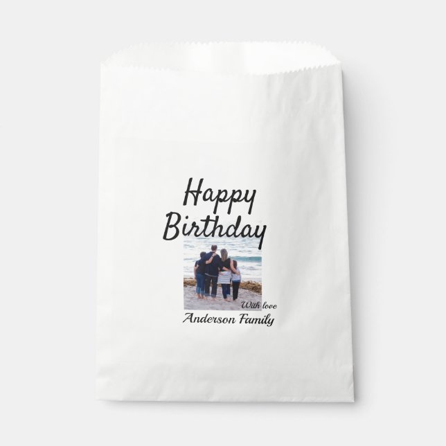Bolsa De Papel Feliz día de cumpleaños foto familia nombre clase  (Anverso)