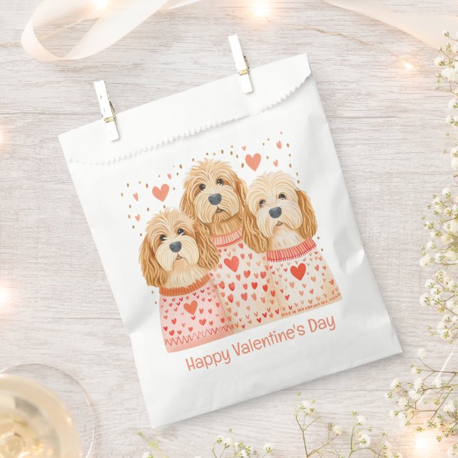 Bolsa De Papel Feliz Día de San Valentín Perros Goldendoodle (Cortado)