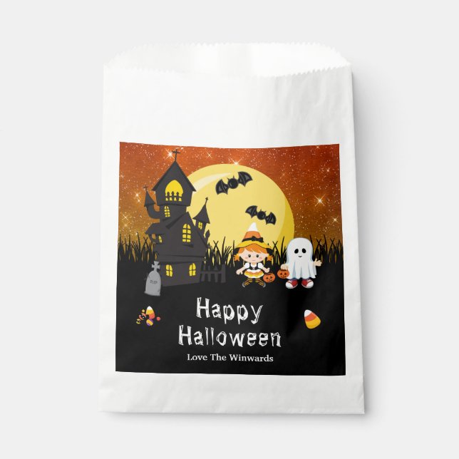 Bolsa De Papel Feliz Fiesta de Halloween Fantasma Naranja (Anverso)