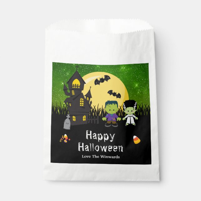 Bolsa De Papel Feliz Fiesta de Halloween Monstruos verdes (Anverso)