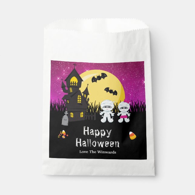 Bolsa De Papel Feliz Fiesta de Halloween Mummy Pink (Anverso)