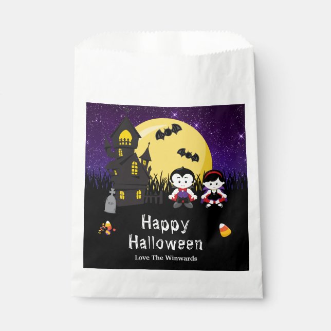 Bolsa De Papel Feliz Fiesta de Halloween Vampiros morado (Anverso)