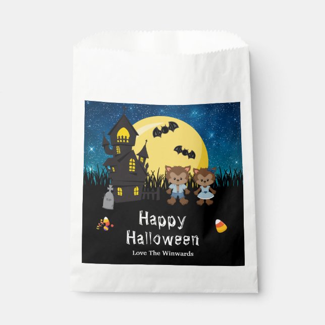 Bolsa De Papel Feliz Fiesta de Halloween Werewolf Blue (Anverso)