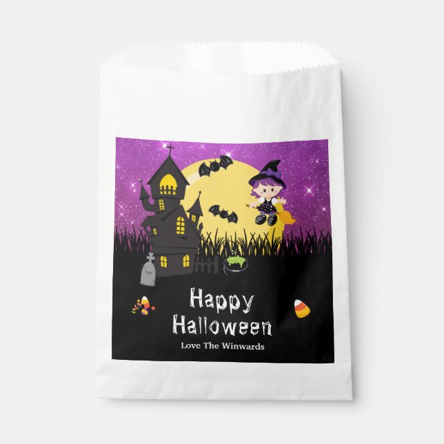 Bolsa De Papel Feliz Fiesta de Halloween Witch Purple (Anverso)