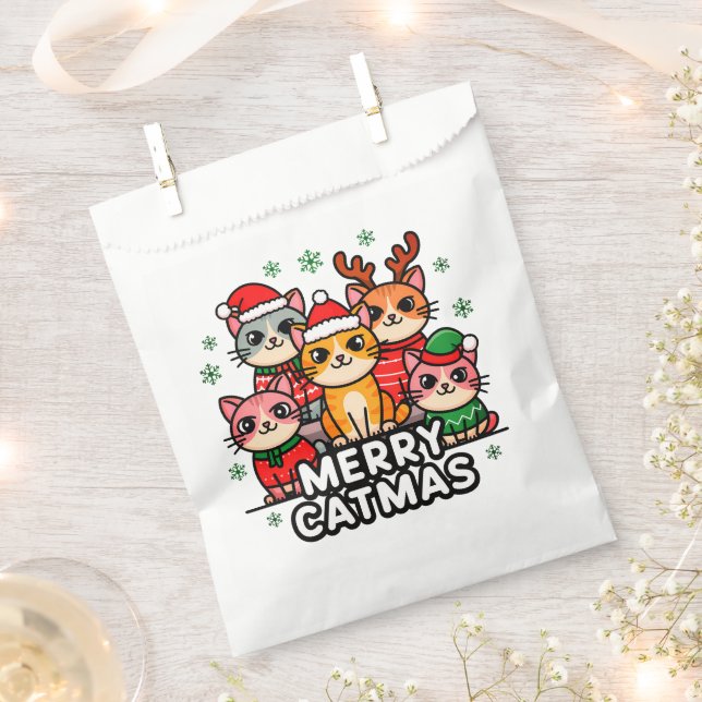 Bolsa De Papel Feliz Gatonavidad Divertida Navidad (Cortado)