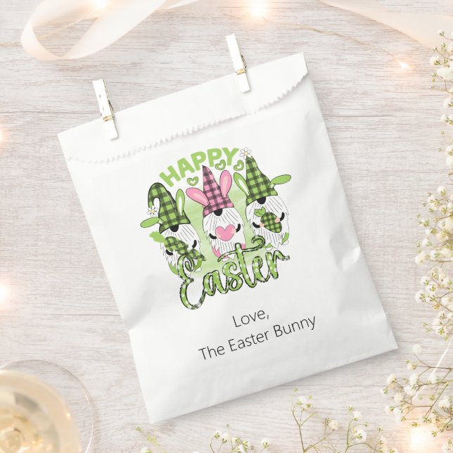 Bolsa De Papel Feliz Gnomes de Pascua Personalizados Verde Rosa (Cortado)