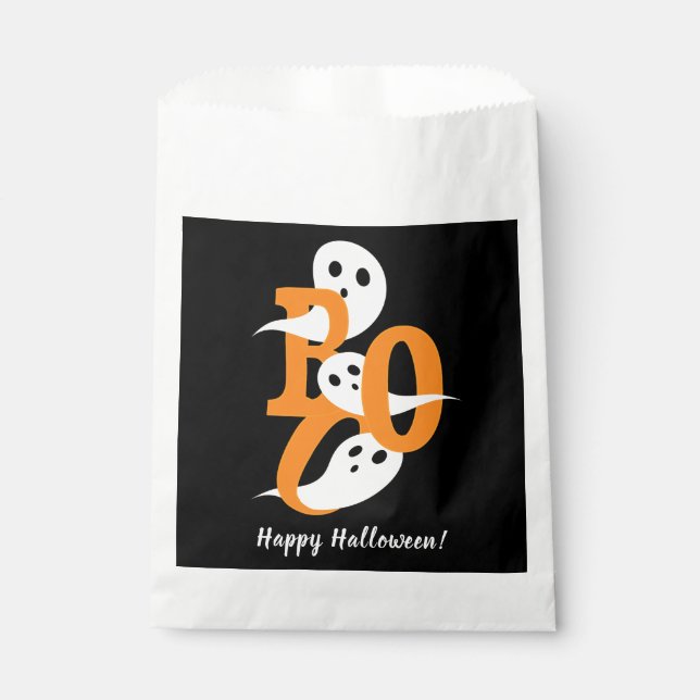Bolsa De Papel Feliz Halloween Boo Fantasma Negro (Anverso)