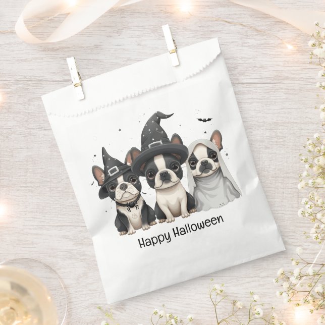 Bolsa De Papel Feliz Halloween Boston Terrier Dogs (Cortado)