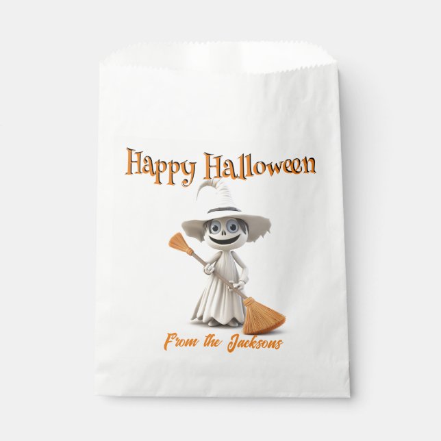 Bolsa De Papel Feliz Halloween Bruja Blanca de Ojos Grandes y Lin (Anverso)