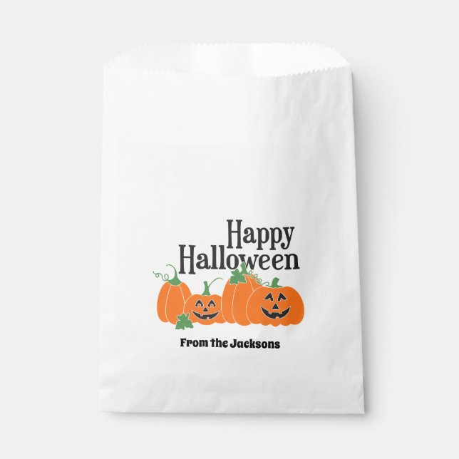 Bolsa De Papel Feliz Halloween con Jack O Lanterns Goodie Bags (Anverso)