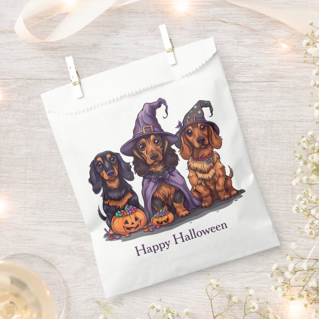 Bolsa De Papel Feliz Halloween Dachshund Perros Brujos (Cortado)