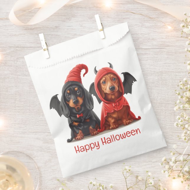 Bolsa De Papel Feliz Halloween Dachshund Perros Devil Bat (Cortado)