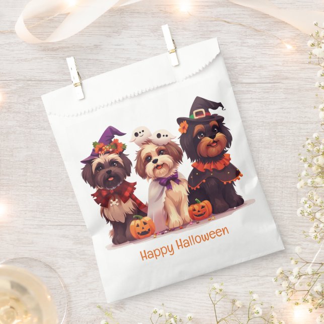 Bolsa De Papel Feliz Halloween Shih Tzu Dogs (Cortado)