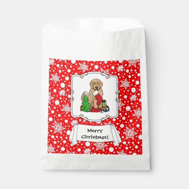 Bolsa De Papel Feliz Navidad 2 Goldendoodle (rojo dorado) Cute (Anverso)