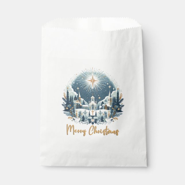 Bolsa De Papel Feliz Navidad azul y oro (Anverso)