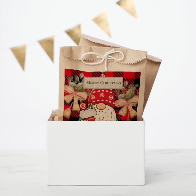 Bolsa De Papel Feliz navidad Cute Santa Red tradicional tartán (Fiesta)