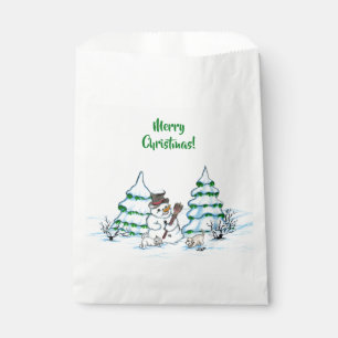 Bolsa De Papel ¡Feliz Navidad! Hombre de nieve con gato y cachorr