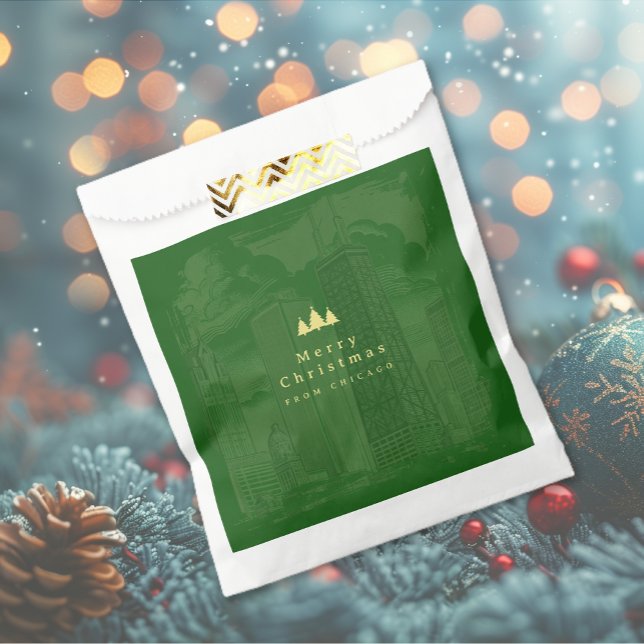 Bolsa De Papel Feliz Navidad Personalizado Verde (Merry Christmas Green Custom Favor Bag)