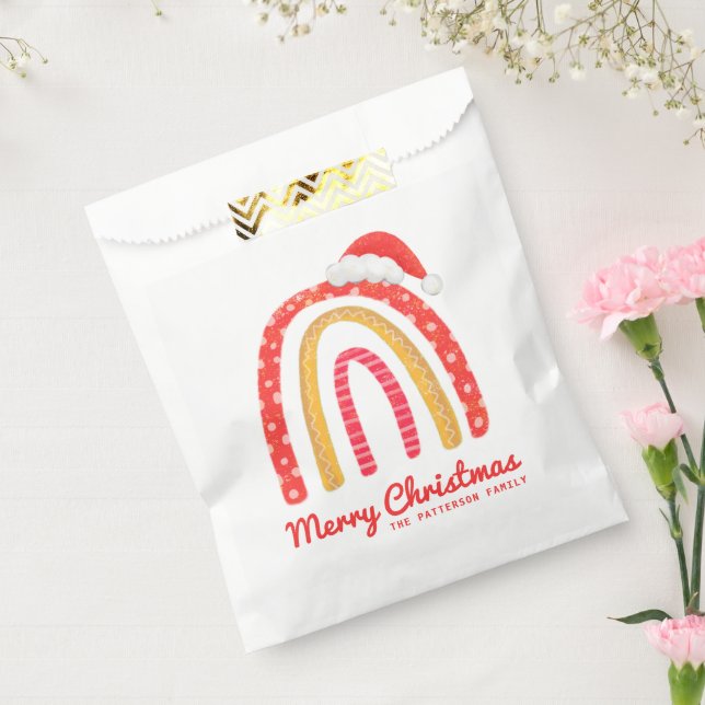 Bolsa De Papel Feliz Navidad Santa Hat Rainbow Personalizado (Sellado)