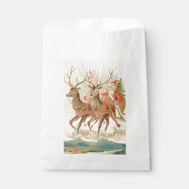 Bolsa De Papel Feliz Navidad (Santa y sus renos) (Anverso)
