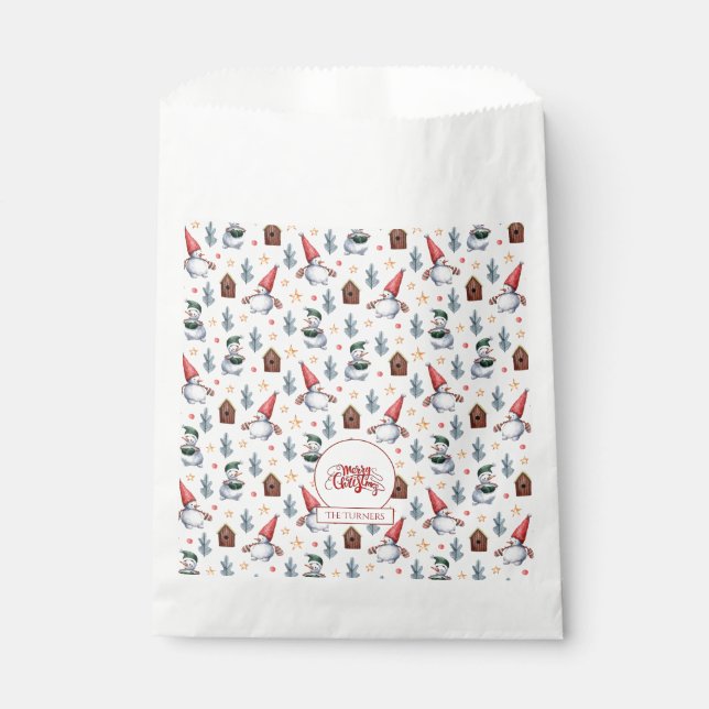 Bolsa De Papel Feliz Navidad Snowflakes Snowflakes Monograma (Anverso)