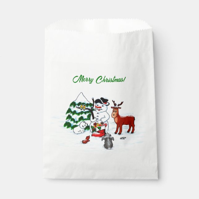 Bolsa De Papel ¡Feliz Navidad! Snowman con sus amigos (Anverso)