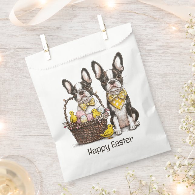 Bolsa De Papel Feliz Pascua Boston Terrier Dogs (Cortado)