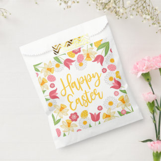 Bolsa De Papel Feliz Pascua | Floral Amarillo Rojo