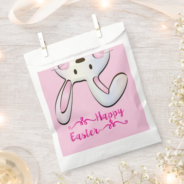 Bolsa De Papel Feliz Pascua Perfecta, Conejo Rosa (Cortado)