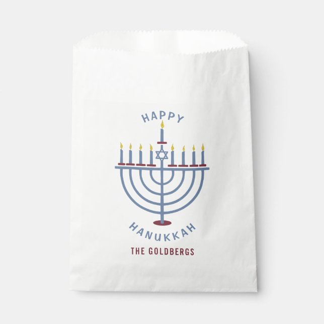 Bolsa De Papel Feliz Personalizado Fiesta de Hanukkah Menorah (Anverso)