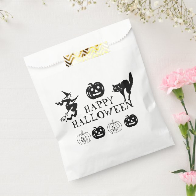 Bolsa De Papel Feliz regalo de Halloween blanco negro (Sellado)
