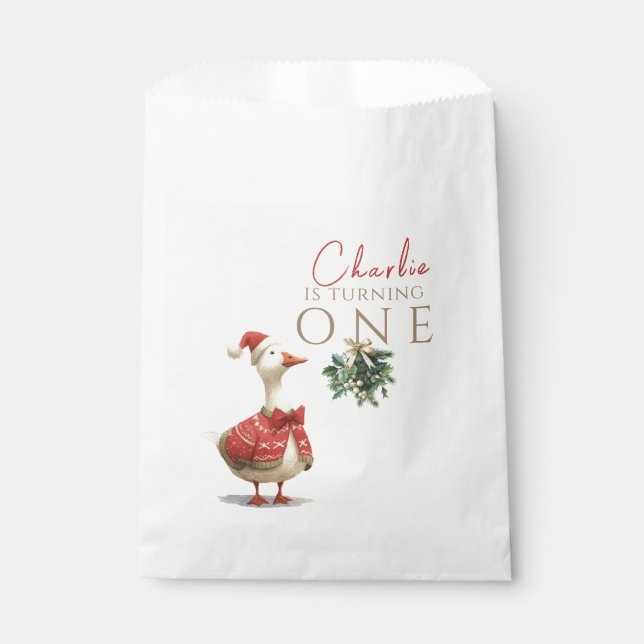 Bolsa De Papel Fest Winter Birthday One Silly Christmas Goose  (Anverso)