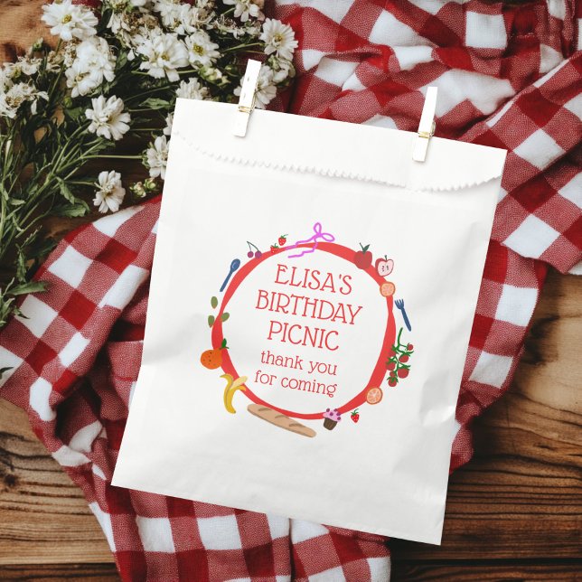 Bolsa De Papel Festividad de cumpleaños de PERSONALIZADO de Picni (Picnic Modern Cute HandDrawn CUSTOM BIRTHDAY PARTY Favor Bag)