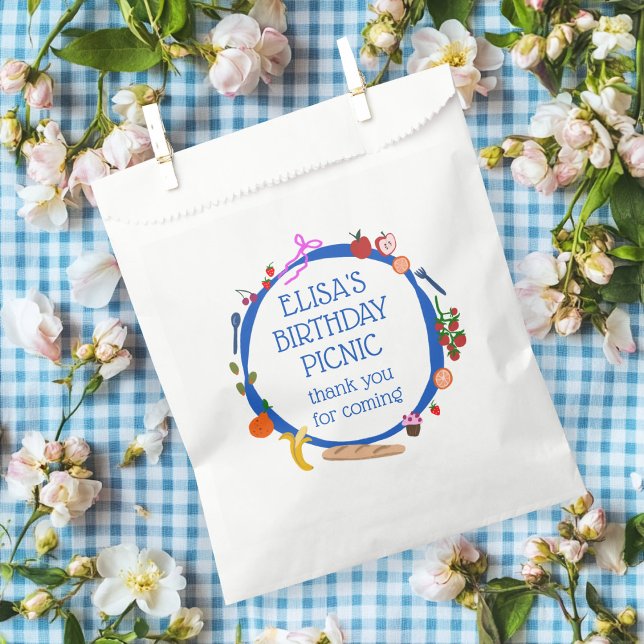 Bolsa De Papel Festividad de cumpleaños de PERSONALIZADO de Picni (Picnic Hand drawn Modern Cute CUSTOM BIRTHDAY PARTY Favor Bag
)