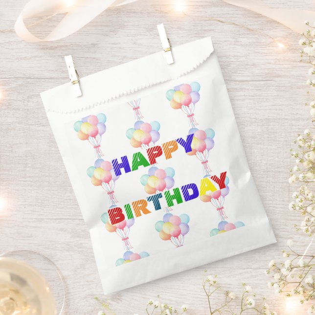 Bolsa De Papel Festividad de cumpleaños de Rainbow Balloon simple (Cortado)