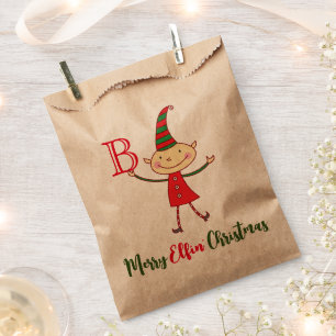 Bolsa De Papel Festividad divertida en Monogram Elf para los Navi