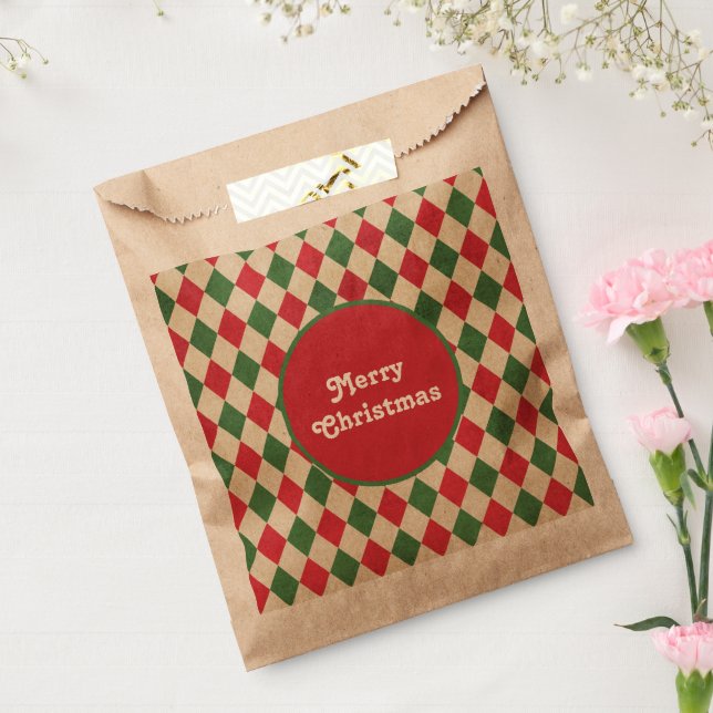Bolsa De Papel Festividad Retro Red Green Harlequin (Sellado)
