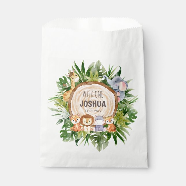 Bolsa De Papel Fiesta de Animales Safari Personalizados (Anverso)