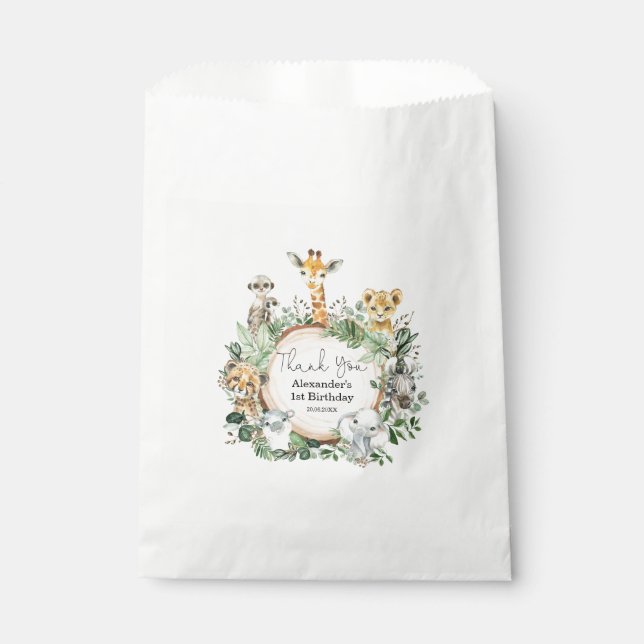 Bolsa De Papel Fiesta de animales salvajes Safari, vegetación de  (Anverso)