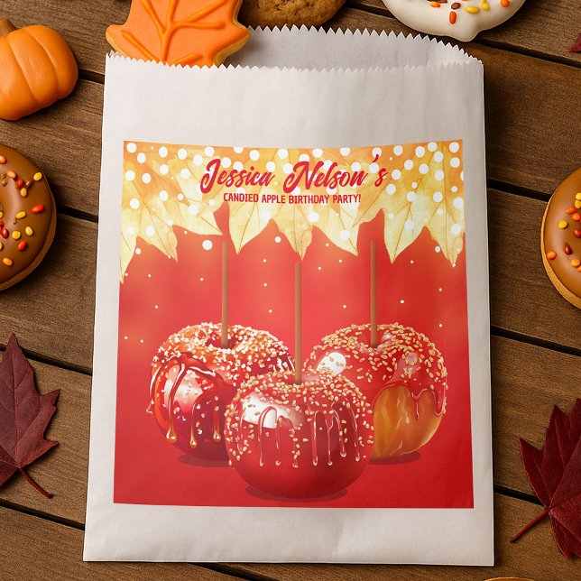 Bolsa De Papel Fiesta de Apple candelado en otoño (Fall Autumn Candied Apple Party Favor Bag
)