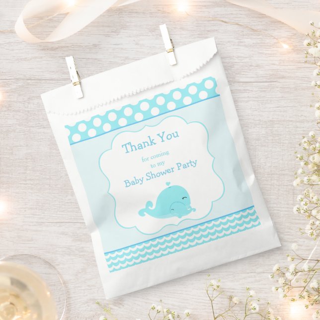 Bolsa De Papel Fiesta de Baby Shower Cute Baby Whale Blue Boy (Cortado)