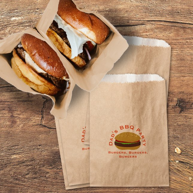 Bolsa De Papel Fiesta de barbacoa Burger Backyard BBBQ Favor Bag (Perfect kraft favor bags for your backyard bbq party burgers.)