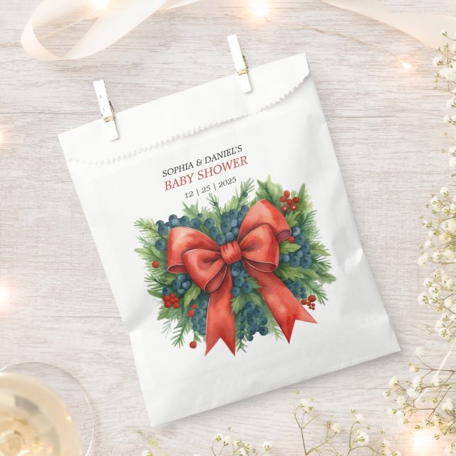 Bolsa De Papel Fiesta de Bebé con Lazo Rojo Brunch de Navidad (Cortado)