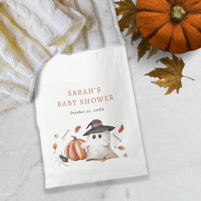 Bolsa De Papel Fiesta de Bebé con Tema de Halloween (Halloween Gift Favor Bag A Little Boo Is Almost Due Baby Shower)