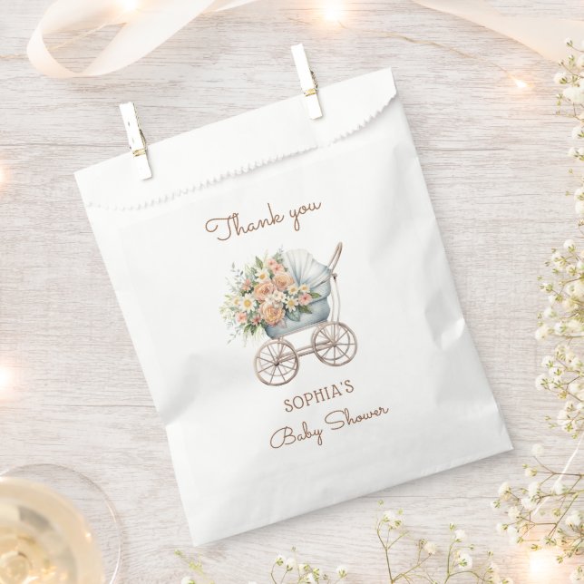 Bolsa De Papel Fiesta de Bebé de Carruaje Boho Floral (Cortado)