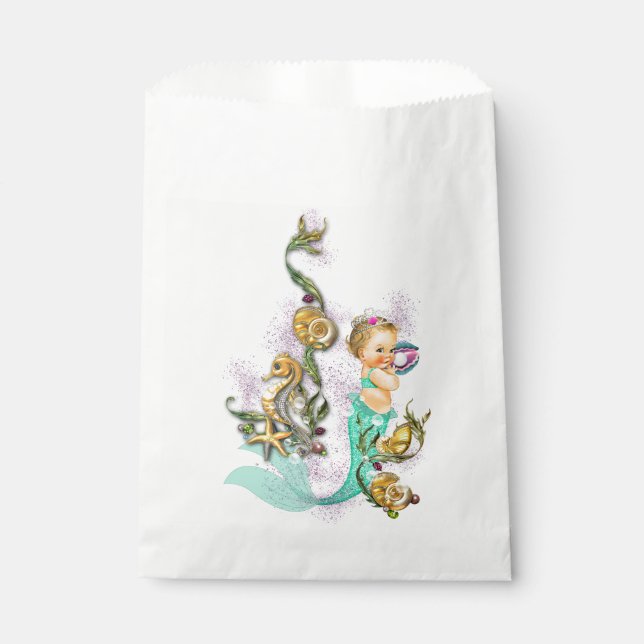 Bolsa De Papel Fiesta de Bebé Sirena Azul Turquesa (Anverso)