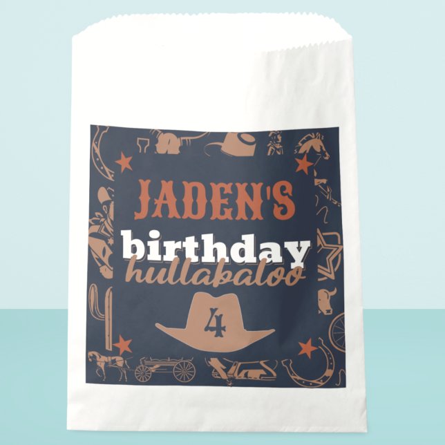 Bolsa De Papel fiesta de Cowboy Occidental "Birthday Hullabaloo" (Wild West cowboy western favor bag birthday party cowboy hat custom name and age)